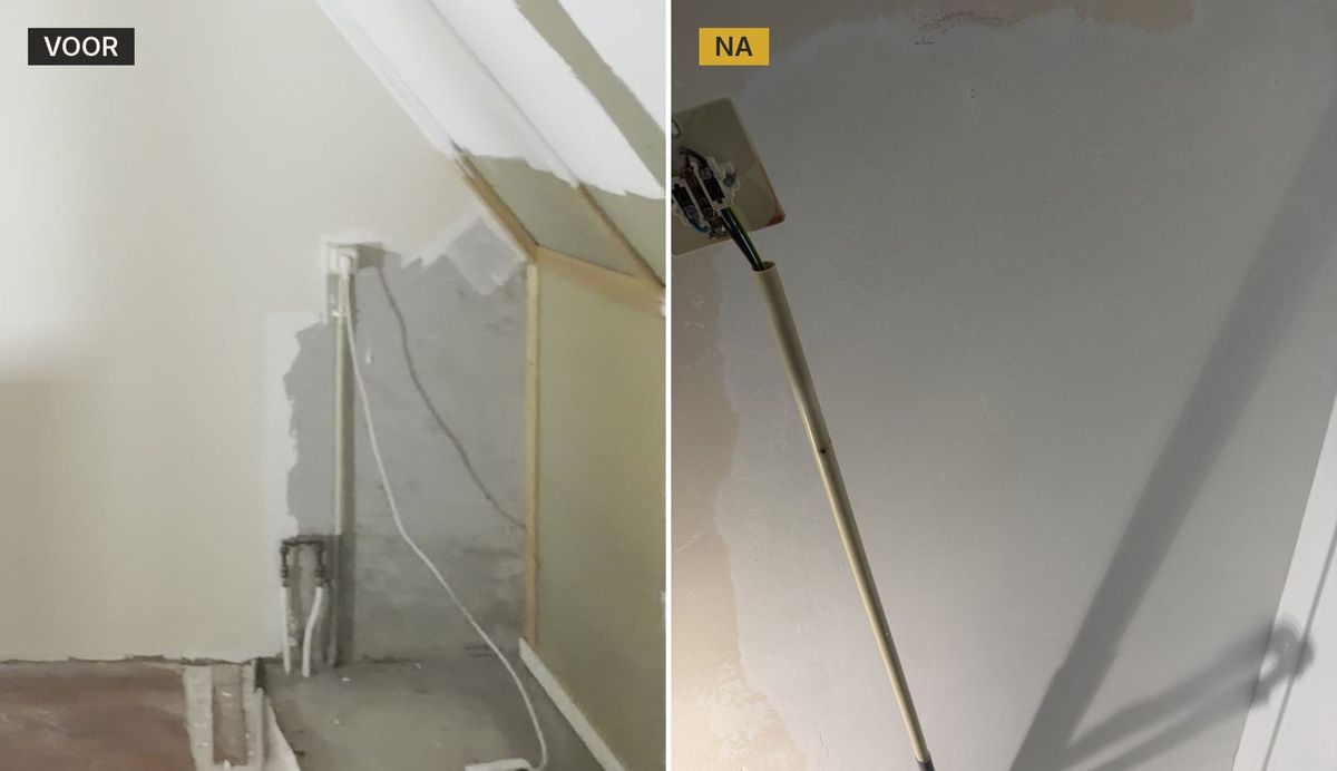 Stucwerk hoek voor en na